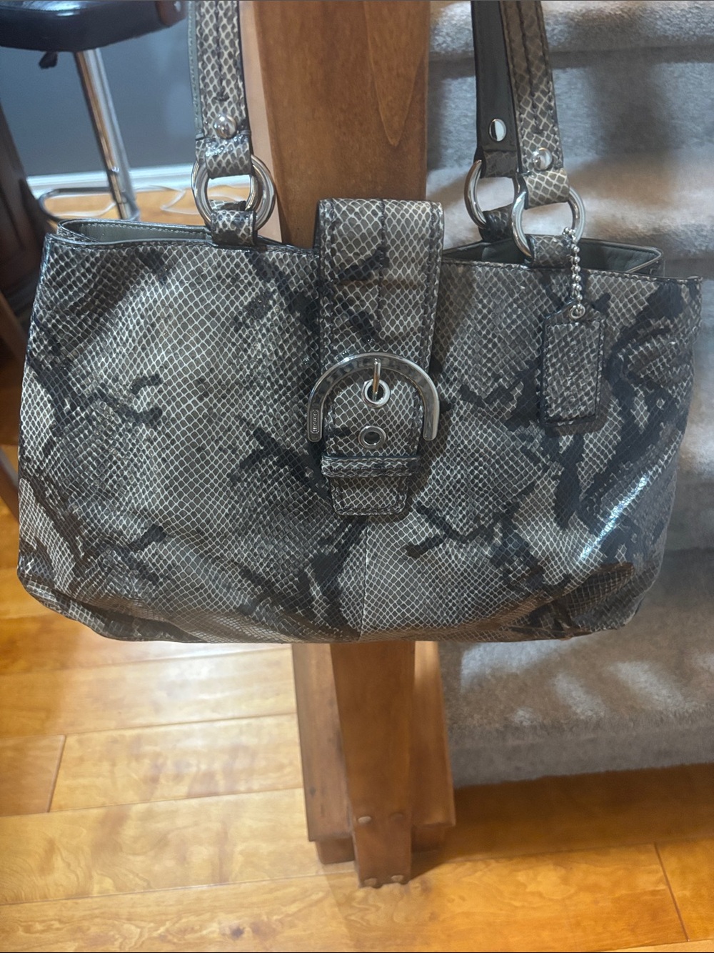 Coach Black and Gray Snake-Print Shoulder Bag